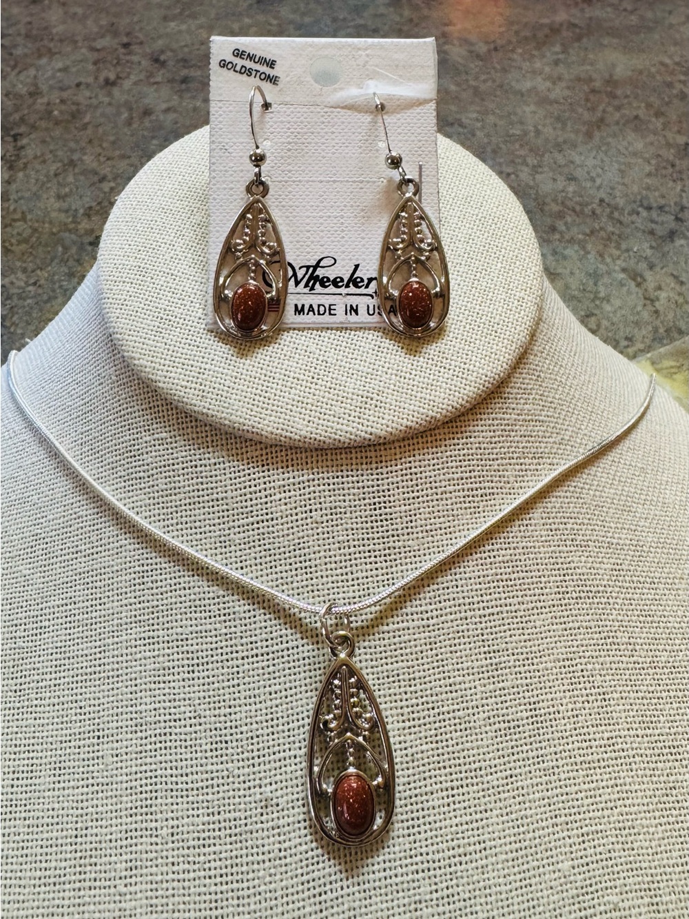 Wheeler Goldstone Teardrop Pendant Necklace & Earrings Set